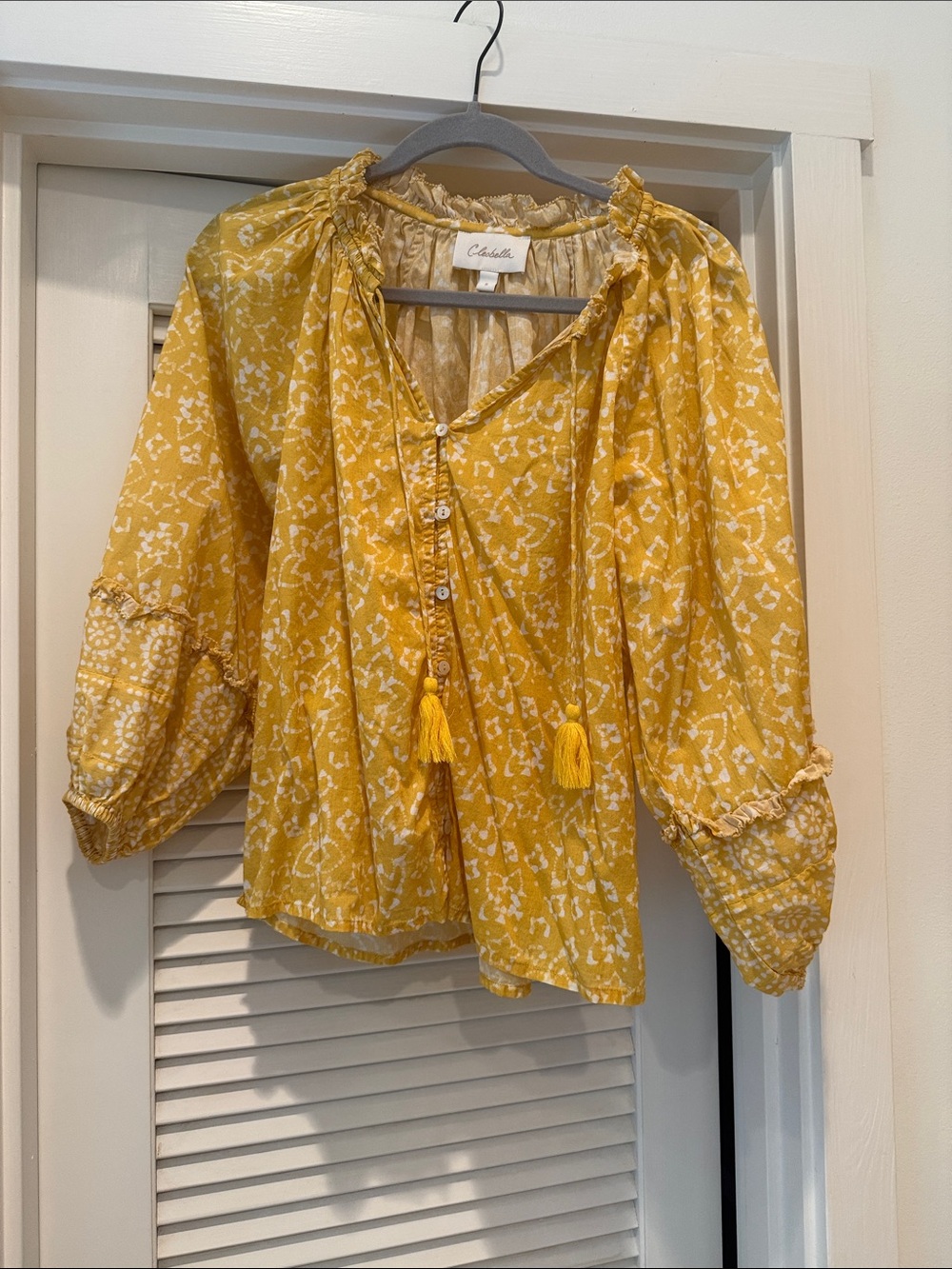 Cleobella Yellow Printed Boho Peasant Top